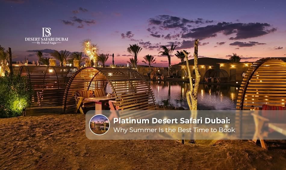 Guests enjoying a luxury Platinum Desert Safari in Dubai with vintage Land Rover, wildlife, and gourmet dining