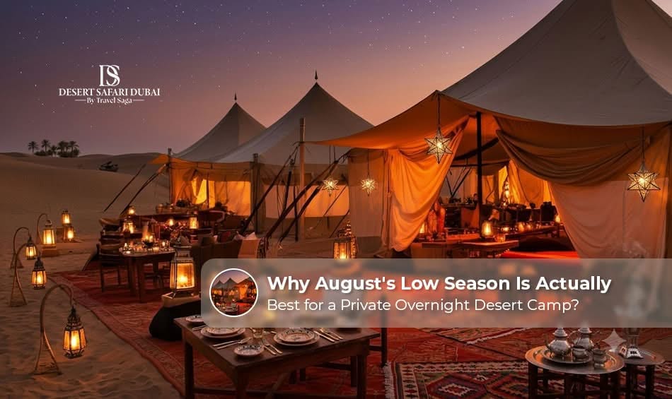 Experience a private overnight desert camp with luxury tents, sunset views, stargazing, and traditional Arabian hospitality.
